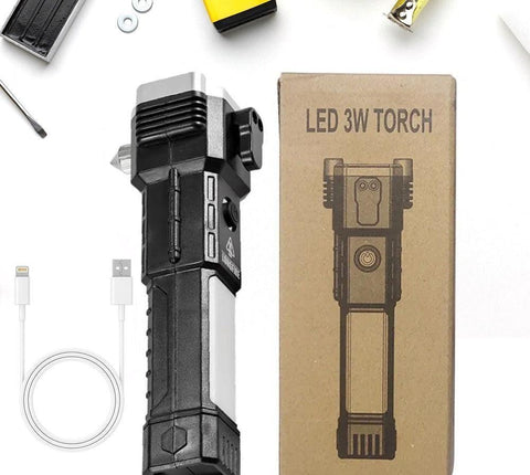 Versatile High Power Led Flashlight Focus Light Power Bank and Window Hammer