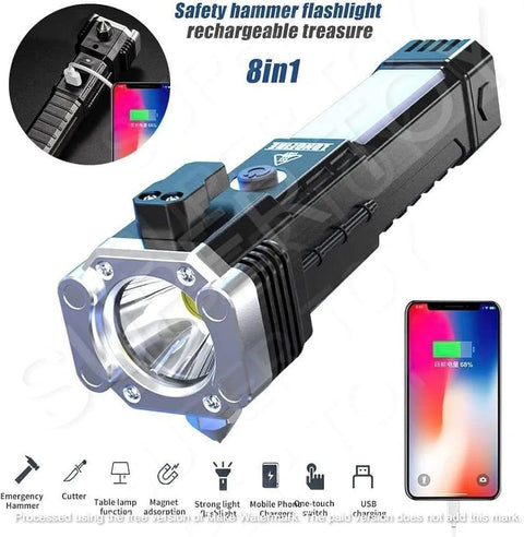 Versatile High Power Led Flashlight Focus Light Power Bank and Window Hammer